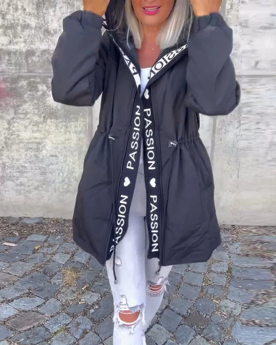 Johanna | Damen Kapuzenmantel Lässiger Women Coat mit Tunnelzug Mittellang