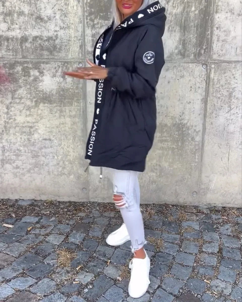 Johanna | Damen Kapuzenmantel Lässiger Women Coat mit Tunnelzug Mittellang