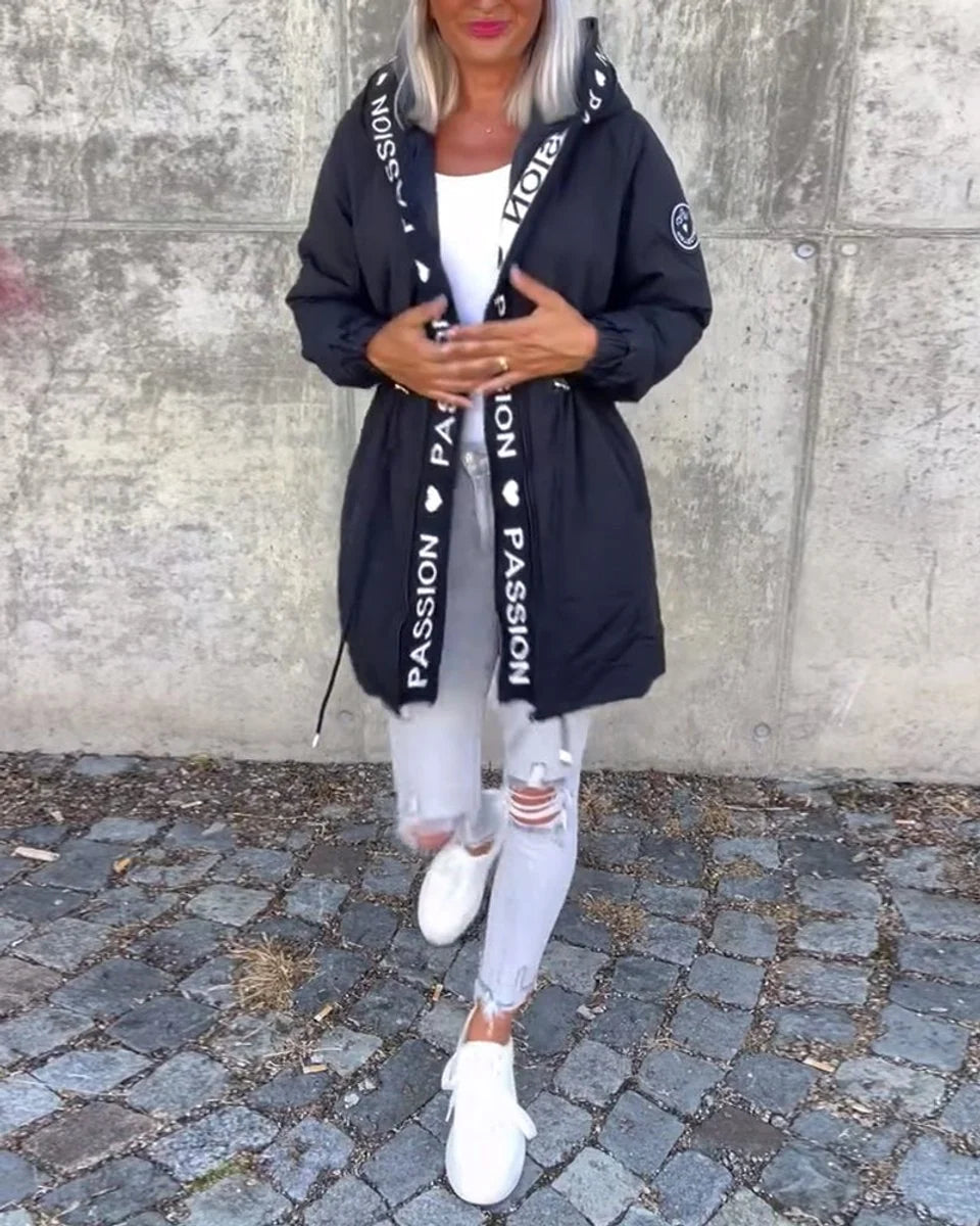 Johanna | Damen Kapuzenmantel Lässiger Women Coat mit Tunnelzug Mittellang