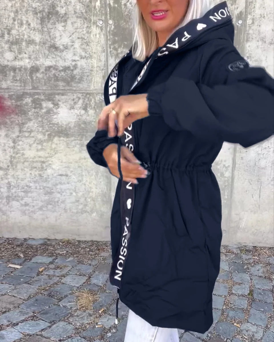 Johanna | Damen Kapuzenmantel Lässiger Women Coat mit Tunnelzug Mittellang