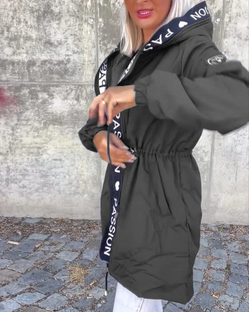 Johanna | Damen Kapuzenmantel Lässiger Women Coat mit Tunnelzug Mittellang