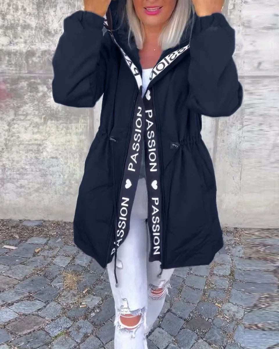 Johanna | Damen Kapuzenmantel Lässiger Women Coat mit Tunnelzug Mittellang