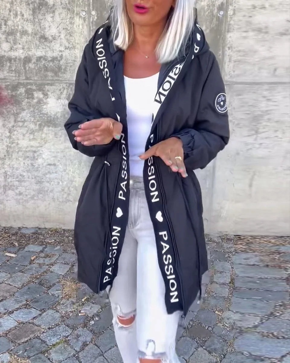 Johanna | Damen Kapuzenmantel Lässiger Women Coat mit Tunnelzug Mittellang