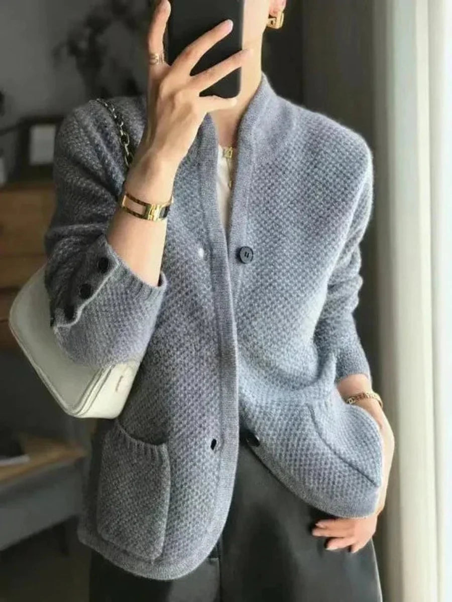 Johanna | Damen Kaschmirwolle Strickjacke Cardigan mit Knopfleiste