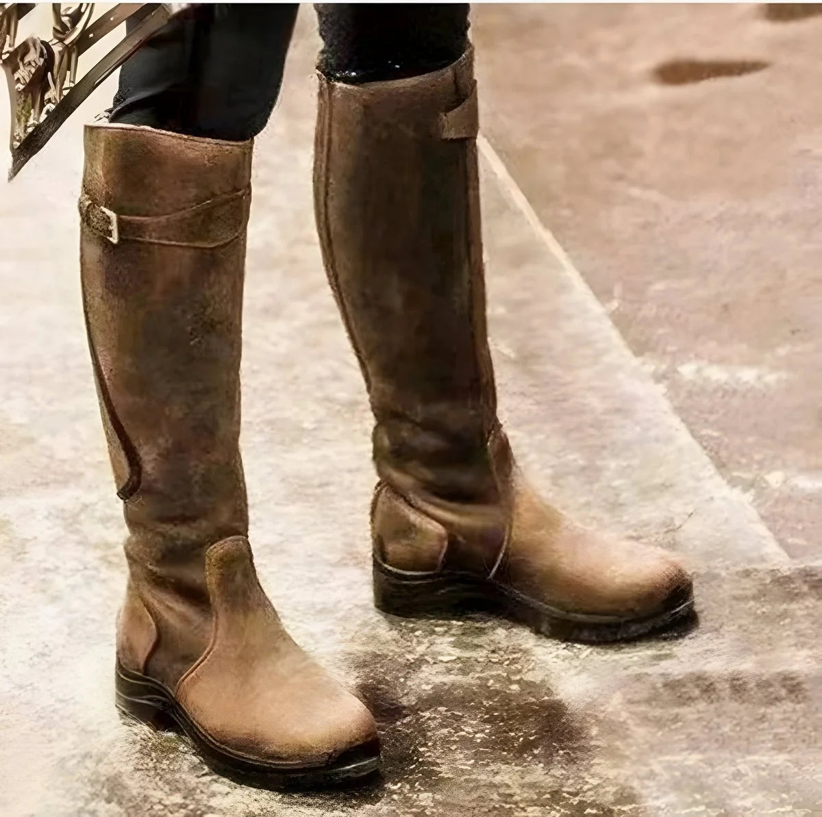 Johanna | Damen Wasserdichte Kniehohe Lederstiefel mit Schnalle EU 35-43