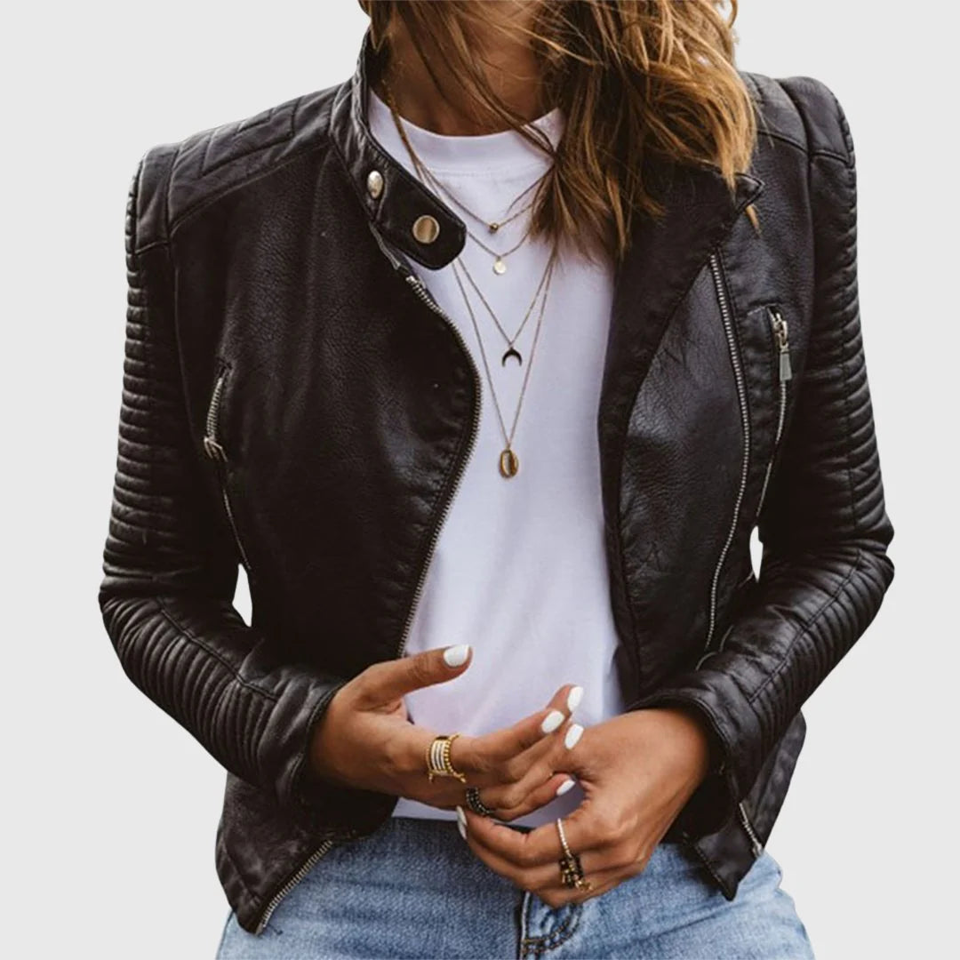Katharina | Damen Bikerjacke Taillierter Schnitt Reißverschluss Echtleder