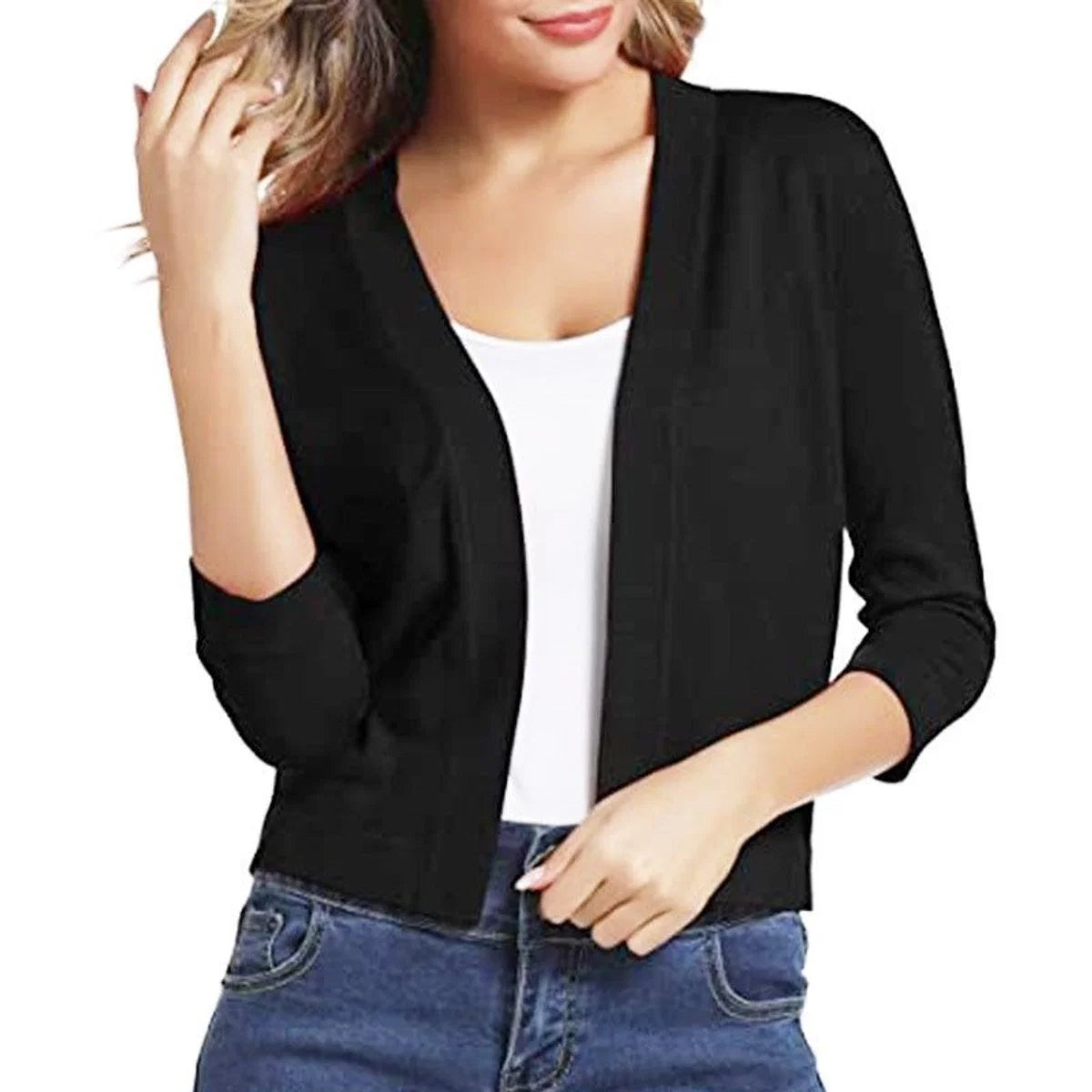 Katharina | Damen Offener Kurzjacken-Cardigan mit 3/4-Ärmeln