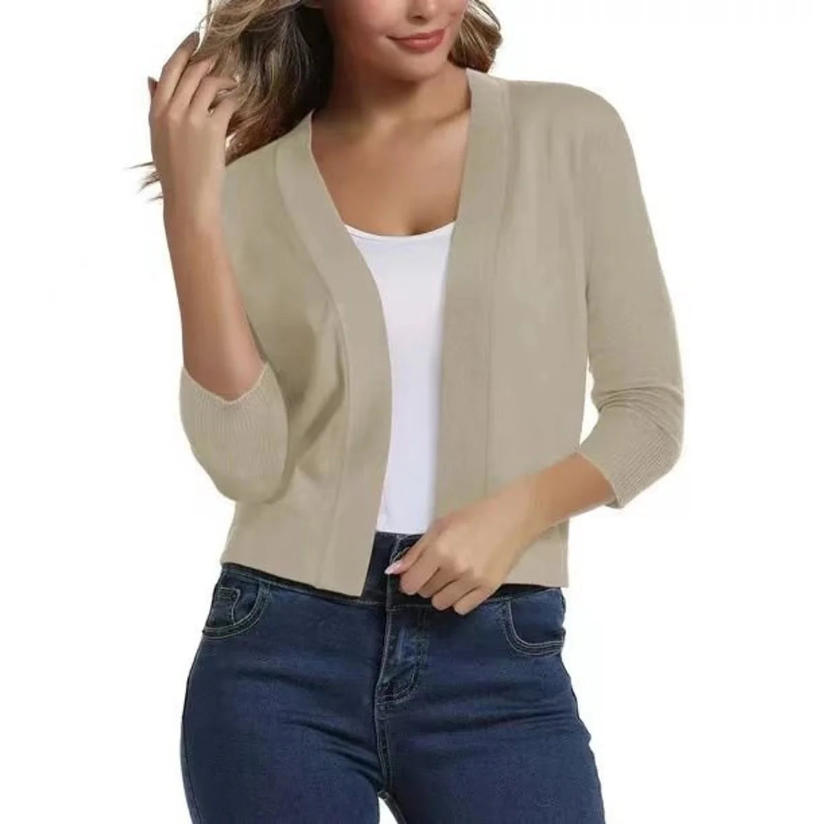 Katharina | Damen Offener Kurzjacken-Cardigan mit 3/4-Ärmeln