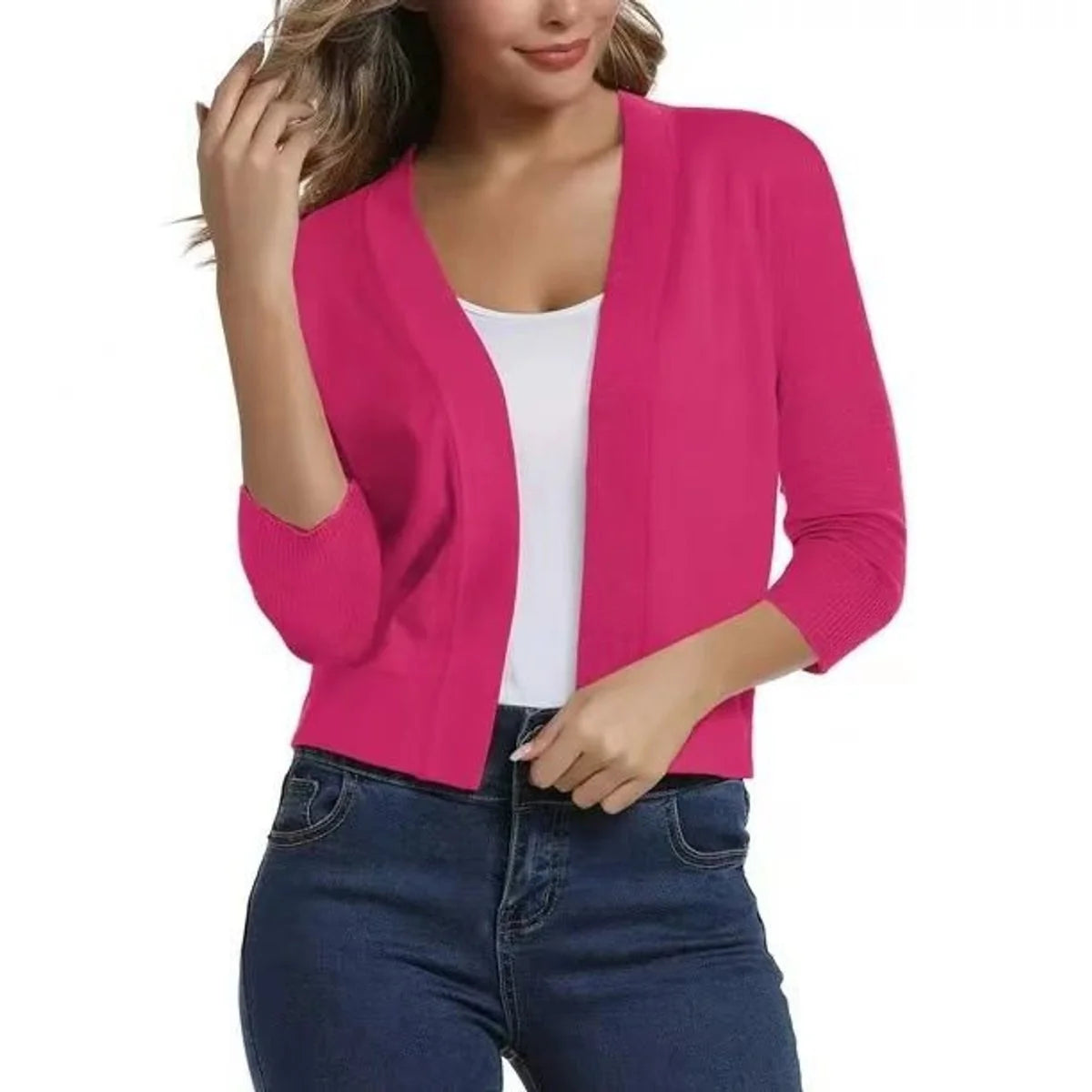 Katharina | Damen Offener Kurzjacken-Cardigan mit 3/4-Ärmeln