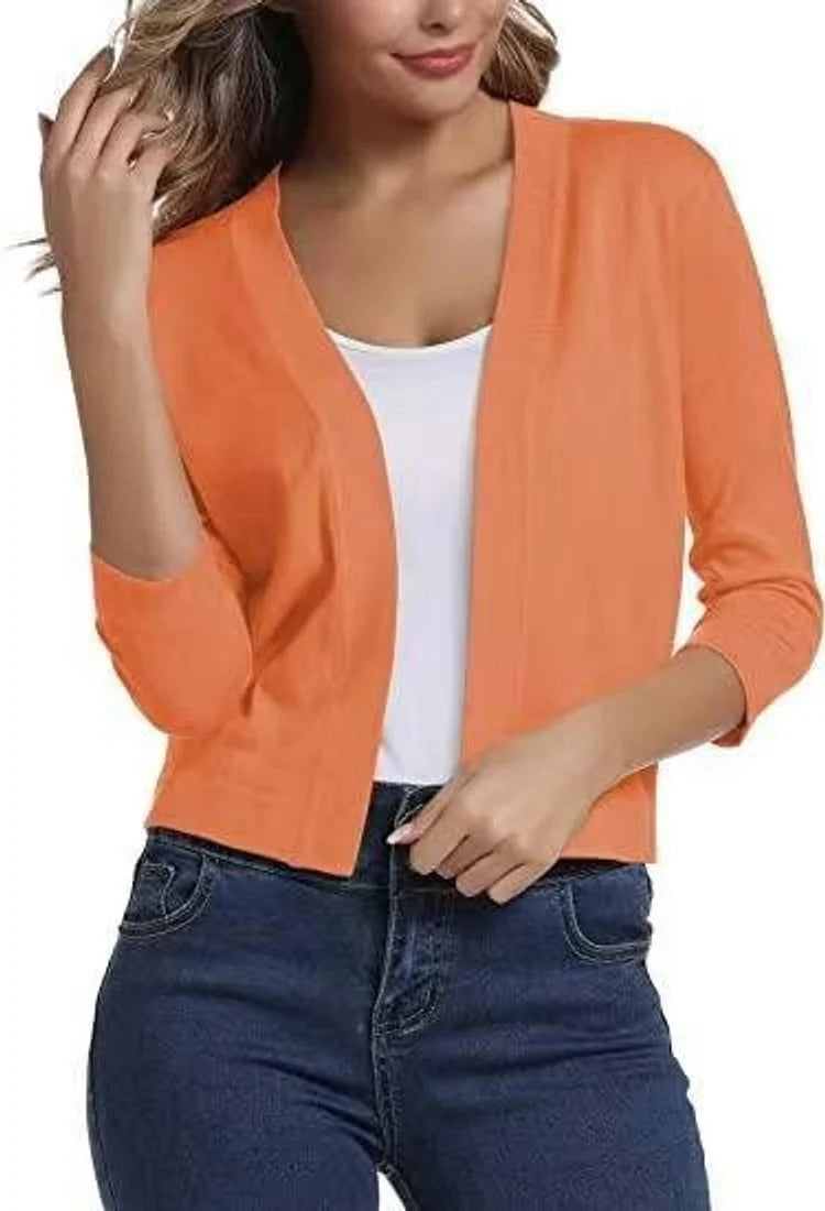 Katharina | Damen Offener Kurzjacken-Cardigan mit 3/4-Ärmeln