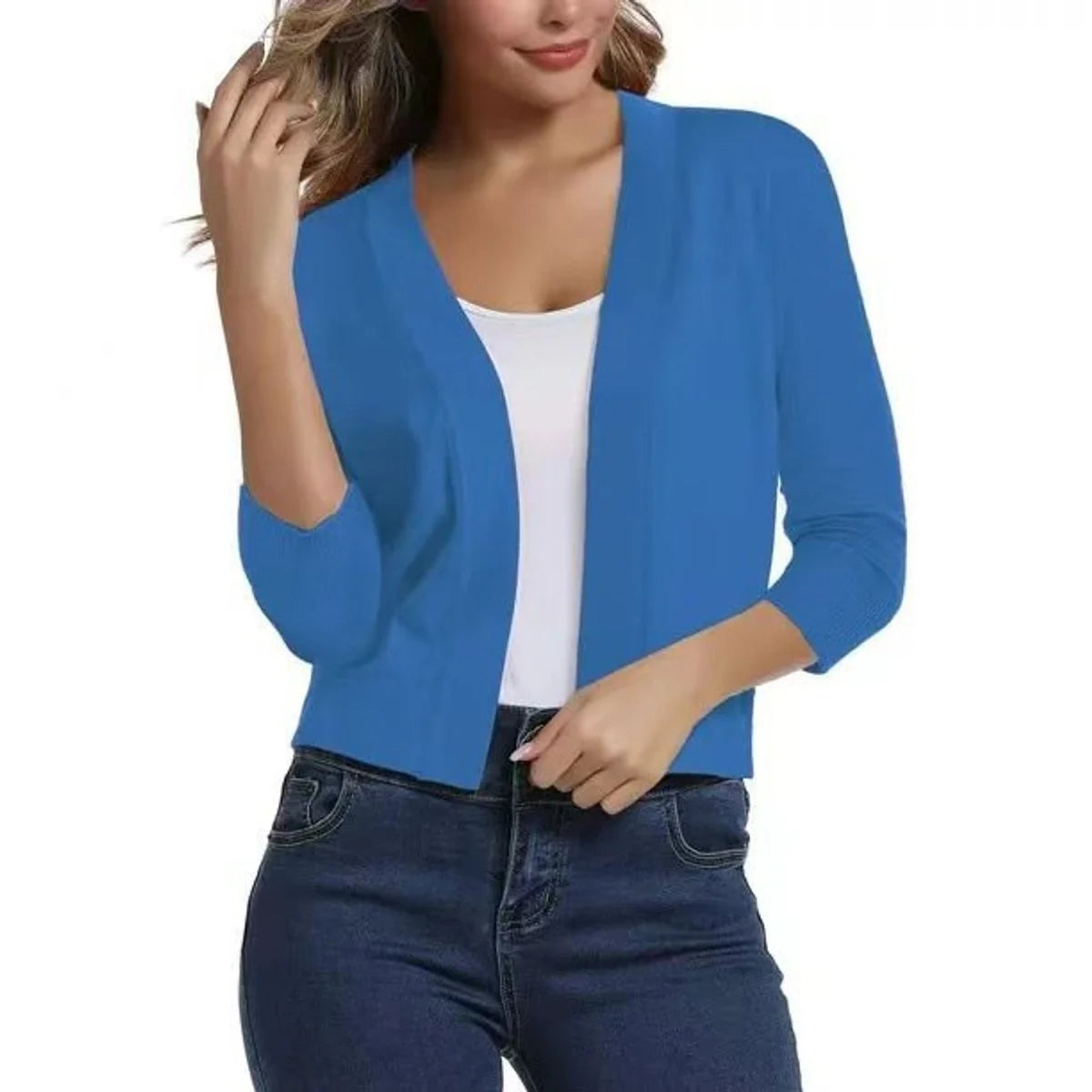 Katharina | Damen Offener Kurzjacken-Cardigan mit 3/4-Ärmeln