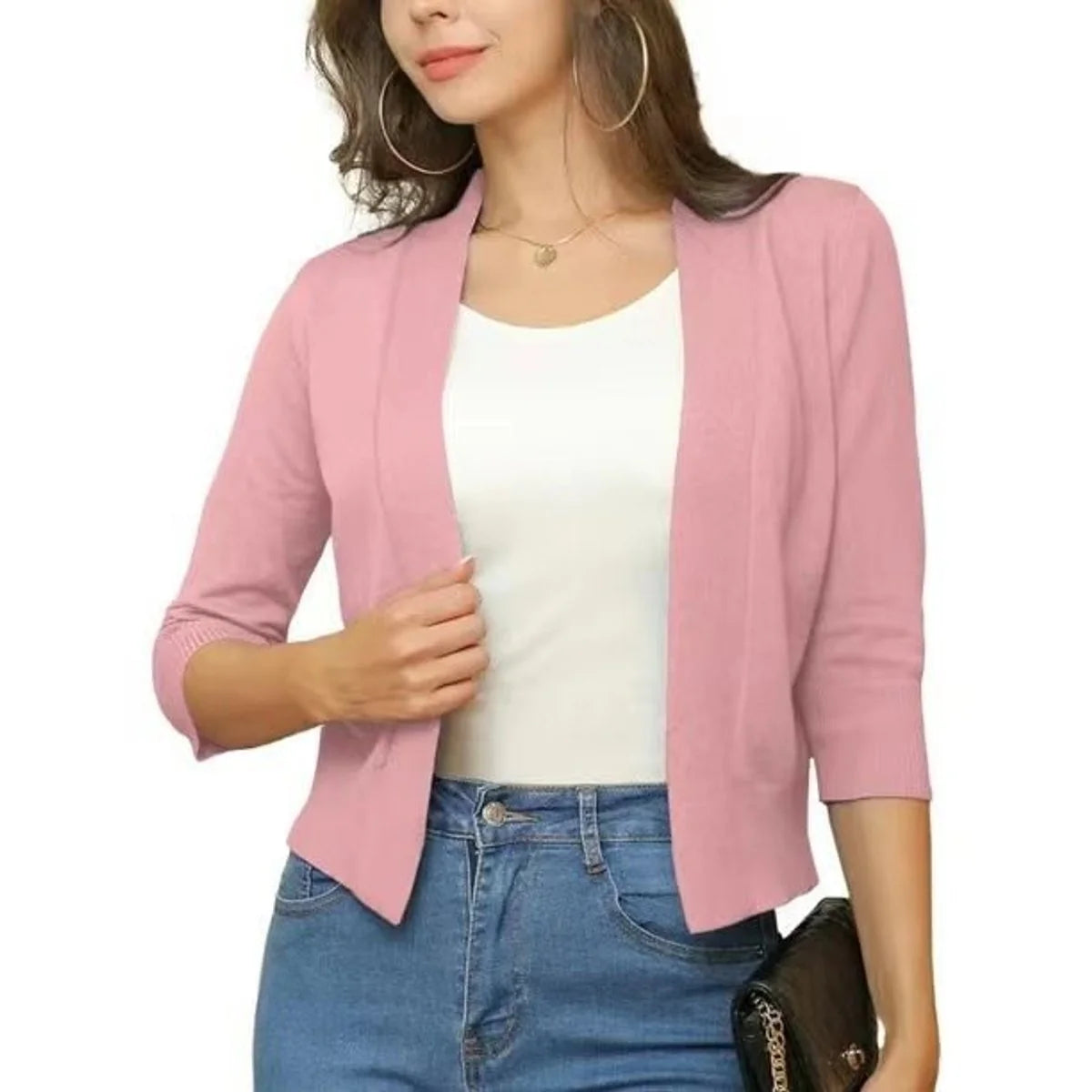 Katharina | Damen Offener Kurzjacken-Cardigan mit 3/4-Ärmeln