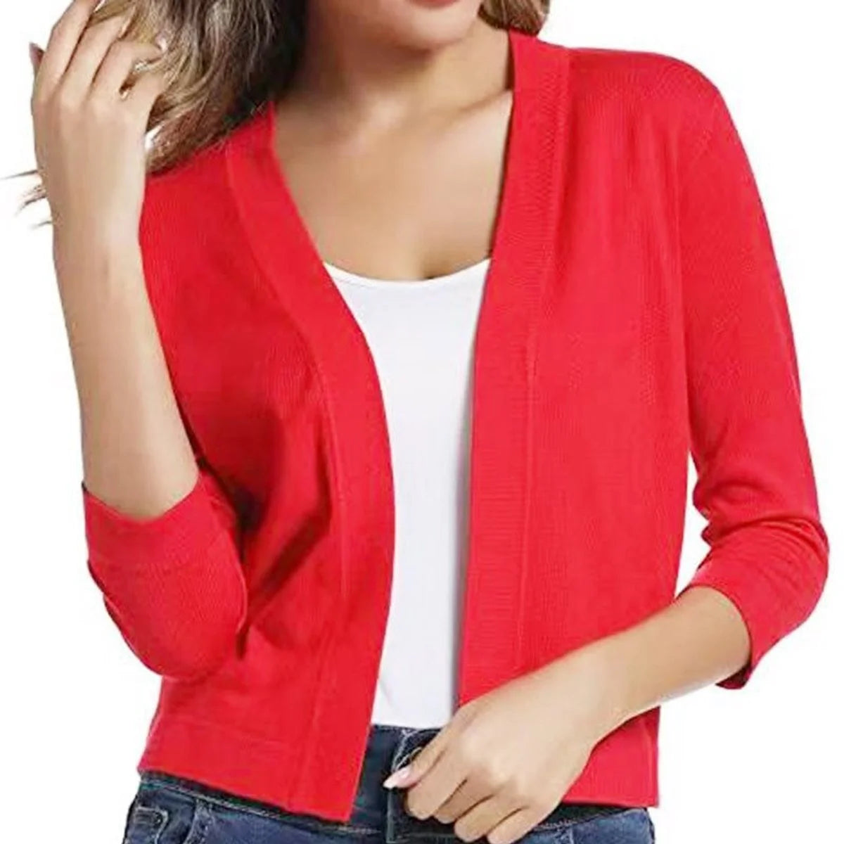 Katharina | Damen Offener Kurzjacken-Cardigan mit 3/4-Ärmeln