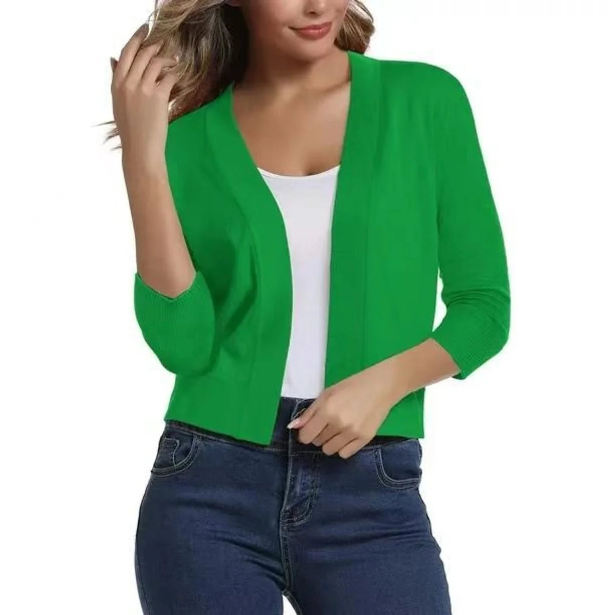 Katharina | Damen Offener Kurzjacken-Cardigan mit 3/4-Ärmeln
