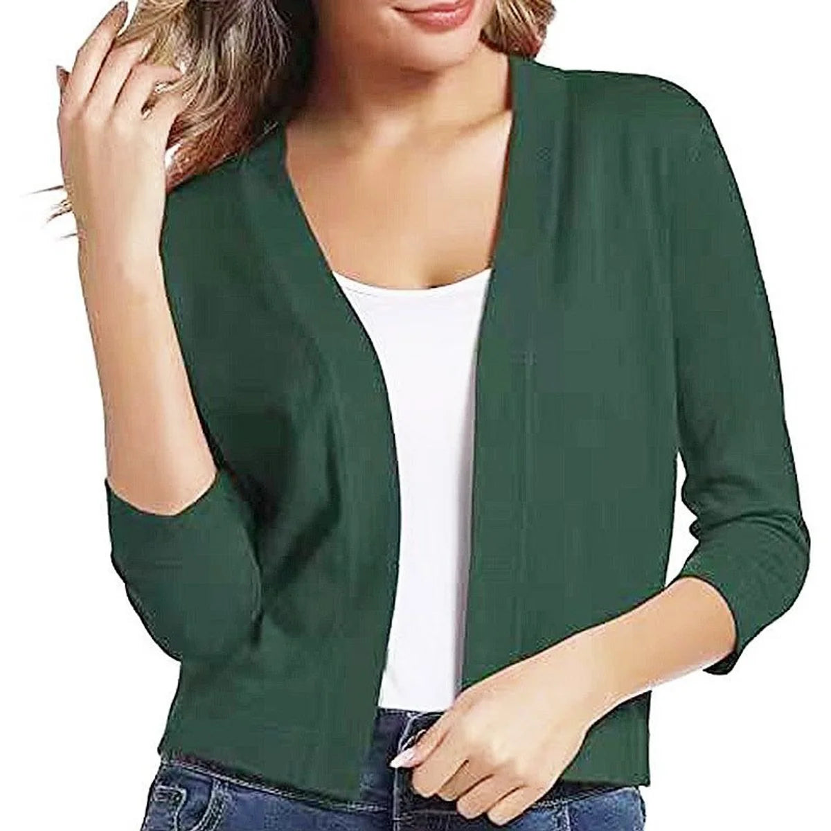 Katharina | Damen Offener Kurzjacken-Cardigan mit 3/4-Ärmeln