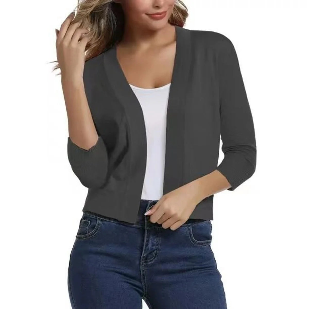 Katharina | Damen Offener Kurzjacken-Cardigan mit 3/4-Ärmeln