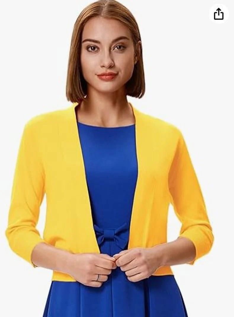 Katharina | Damen Offener Kurzjacken-Cardigan mit 3/4-Ärmeln