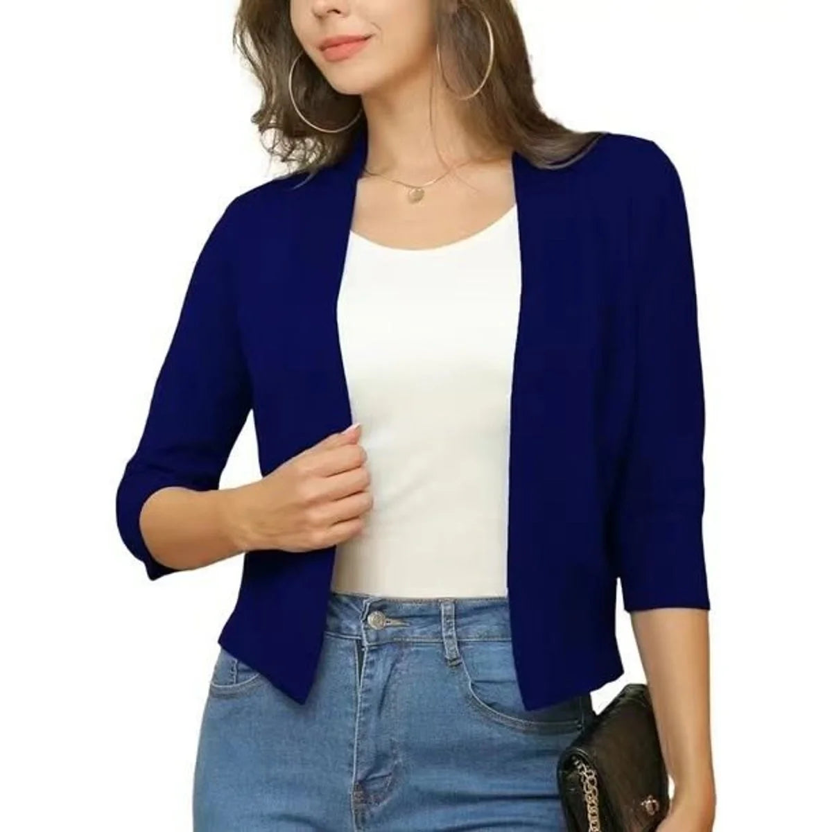 Katharina | Damen Offener Kurzjacken-Cardigan mit 3/4-Ärmeln