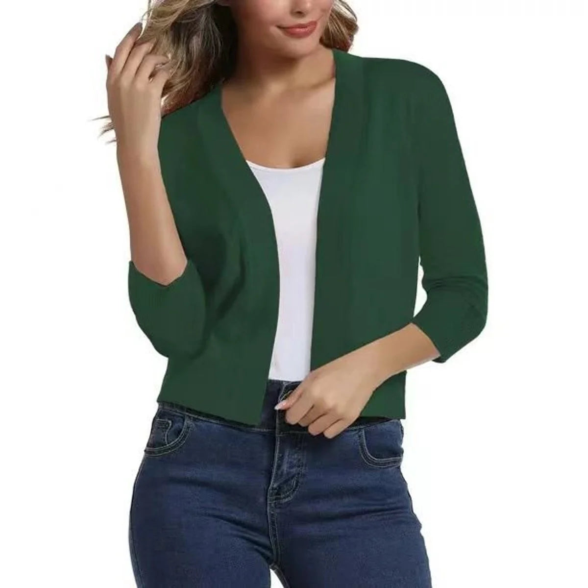 Katharina | Damen Offener Kurzjacken-Cardigan mit 3/4-Ärmeln