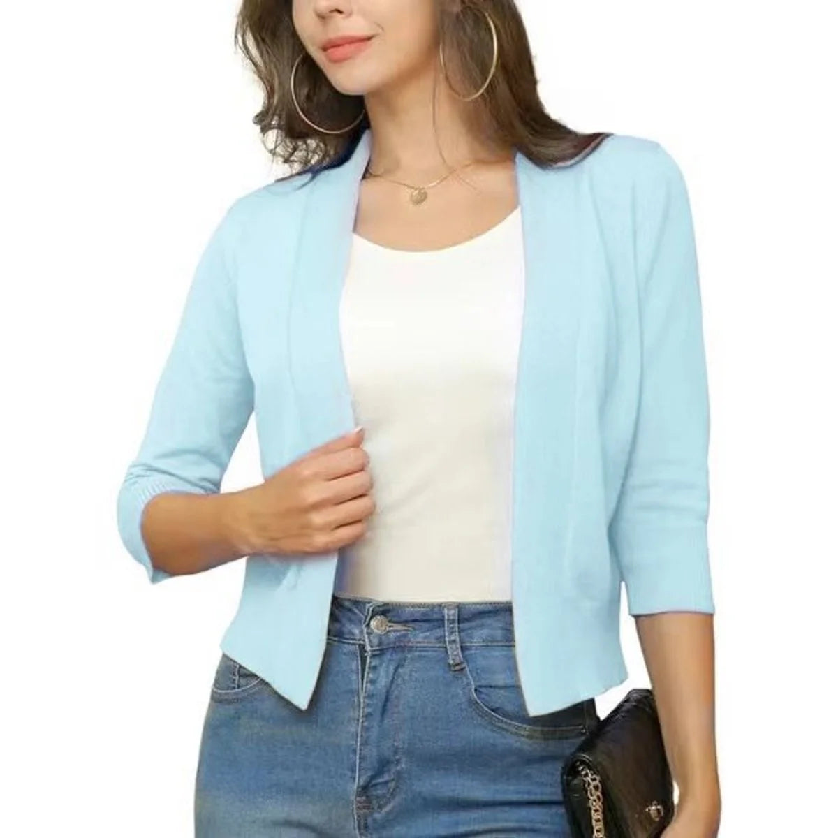 Katharina | Damen Offener Kurzjacken-Cardigan mit 3/4-Ärmeln