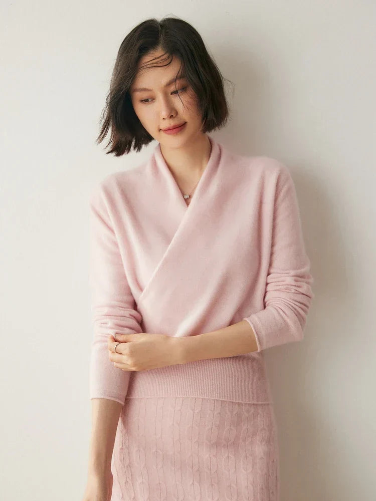 Laura | Damen Eleganter Wickelpullover Mit Überkreuztem Design