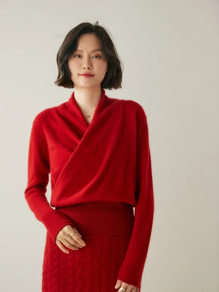 Laura | Damen Eleganter Wickelpullover Mit Überkreuztem Design