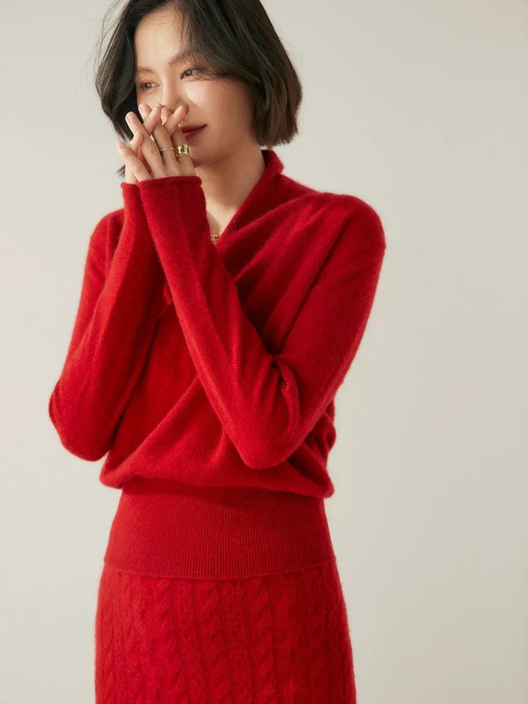 Laura | Damen Eleganter Wickelpullover Mit Überkreuztem Design