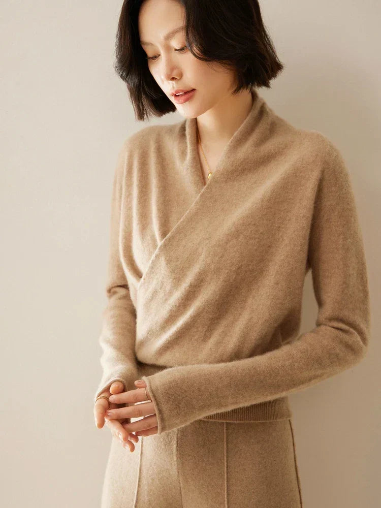 Laura | Damen Eleganter Wickelpullover Mit Überkreuztem Design