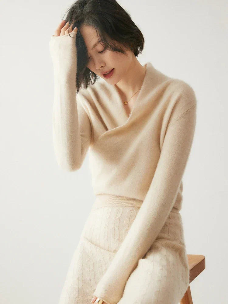 Laura | Damen Eleganter Wickelpullover Mit Überkreuztem Design