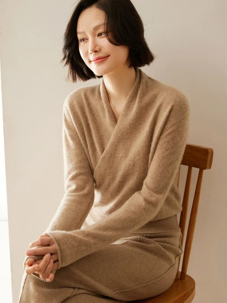Laura | Damen Eleganter Wickelpullover Mit Überkreuztem Design
