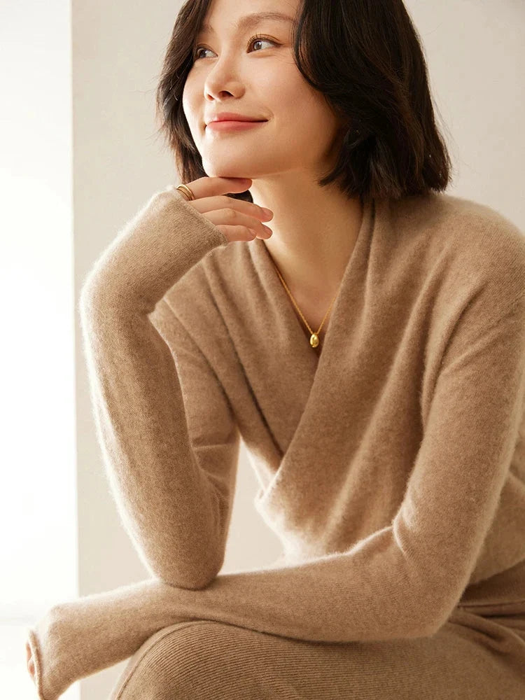 Laura | Damen Eleganter Wickelpullover Mit Überkreuztem Design