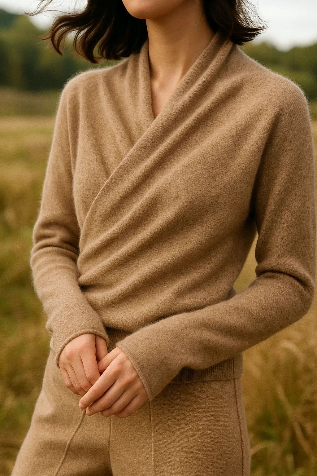 Laura | Damen Eleganter Wickelpullover Mit Überkreuztem Design