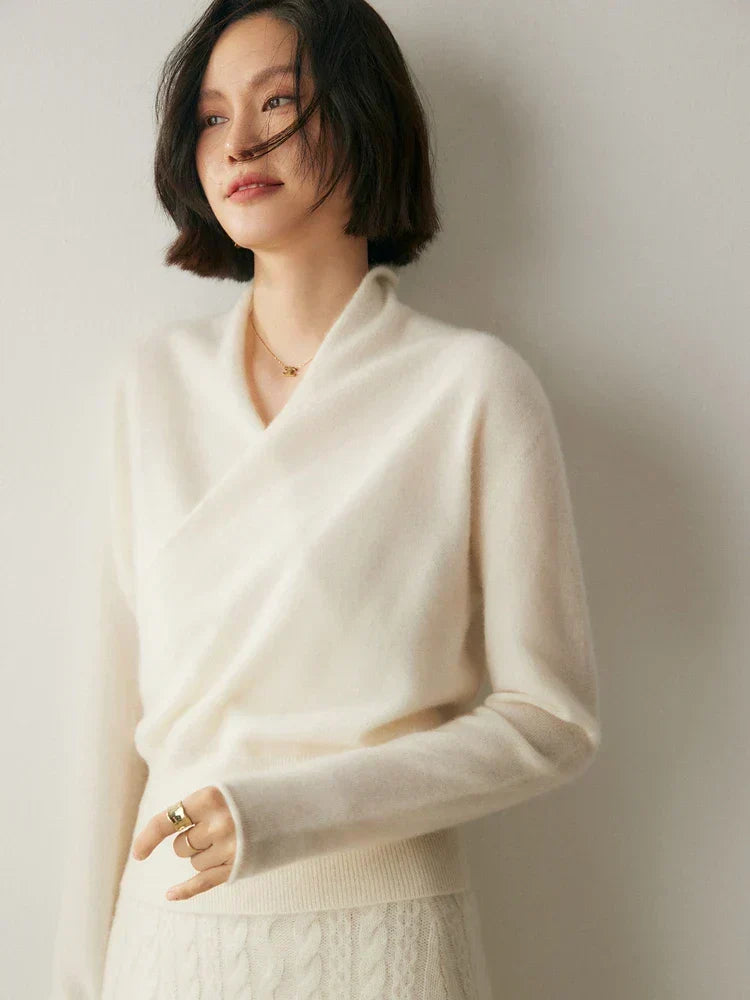 Laura | Damen Eleganter Wickelpullover Mit Überkreuztem Design