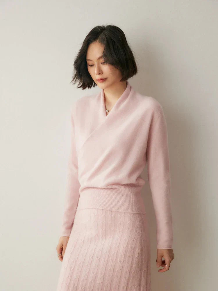 Laura | Damen Eleganter Wickelpullover Mit Überkreuztem Design