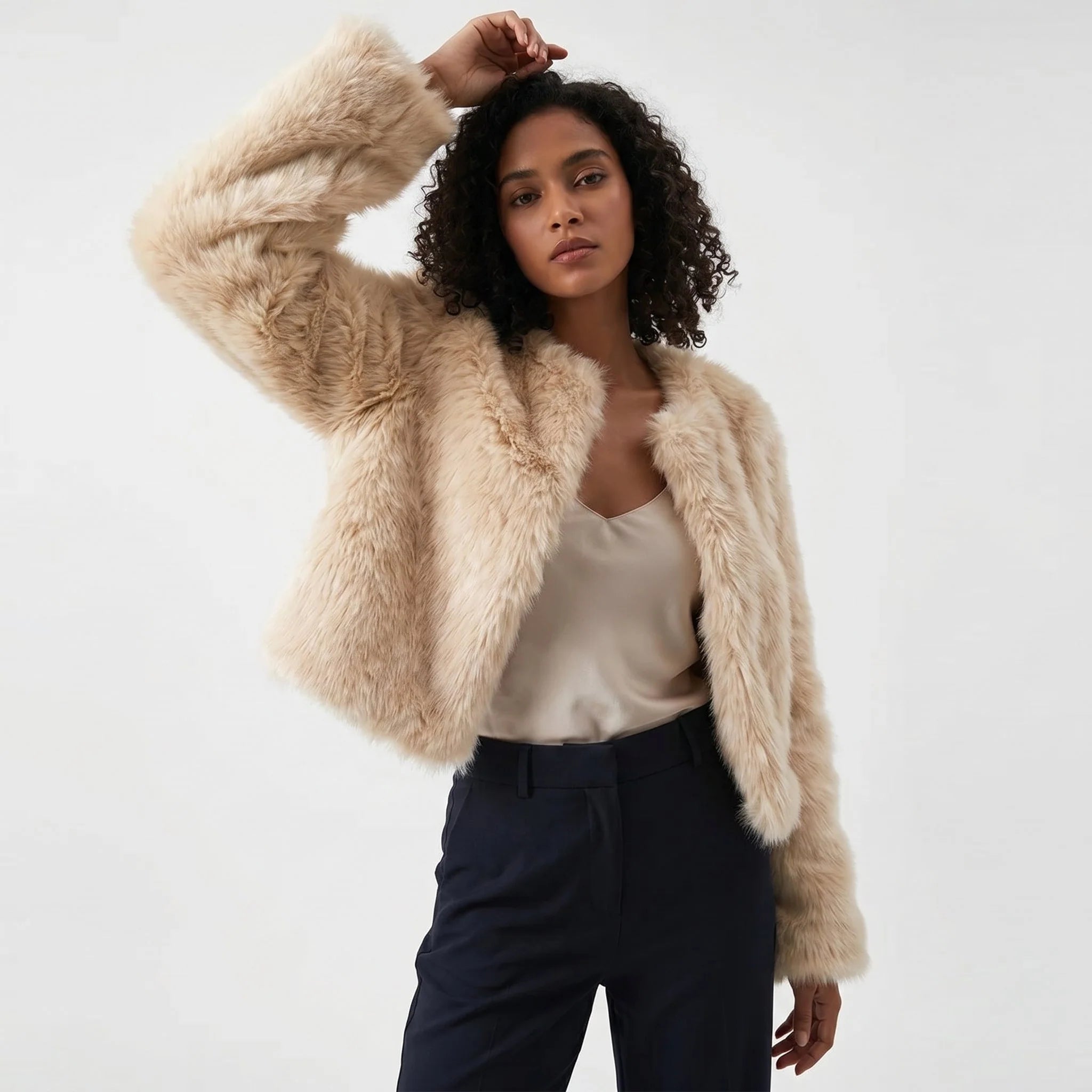 Lena | Damen Kurz Kunstpelz Cardigan Jacke