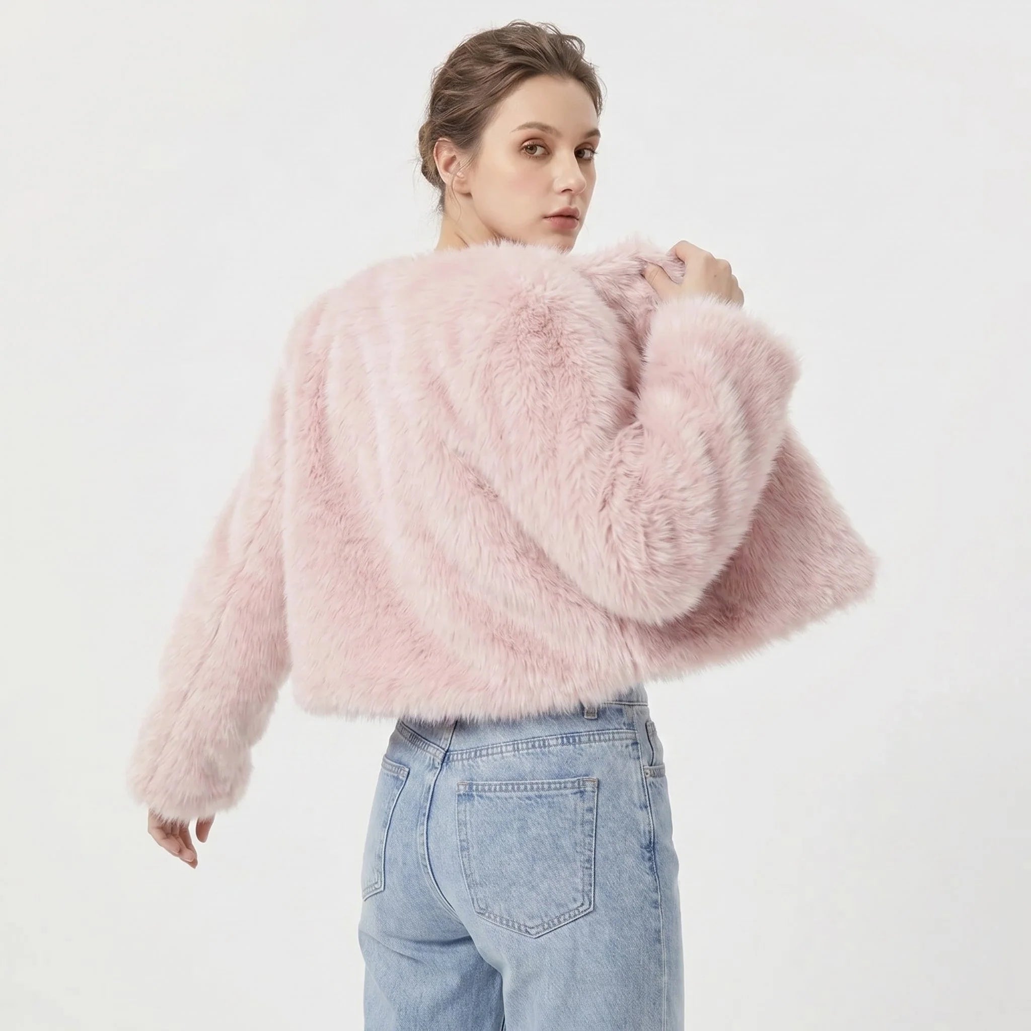 Lena | Damen Kurz Kunstpelz Cardigan Jacke
