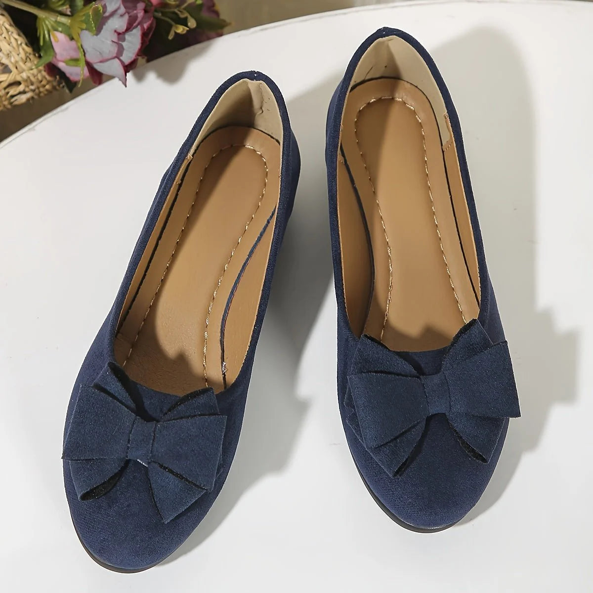 Lena | Damen Wildlederoptik Schleife Gepolsterte Slip-On Ballerinas