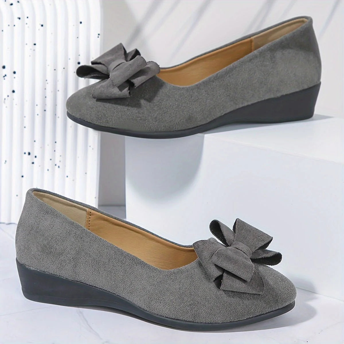 Lena | Damen Wildlederoptik Schleife Gepolsterte Slip-On Ballerinas