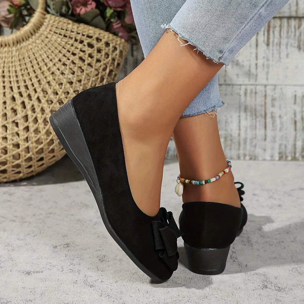 Lena | Damen Wildlederoptik Schleife Gepolsterte Slip-On Ballerinas