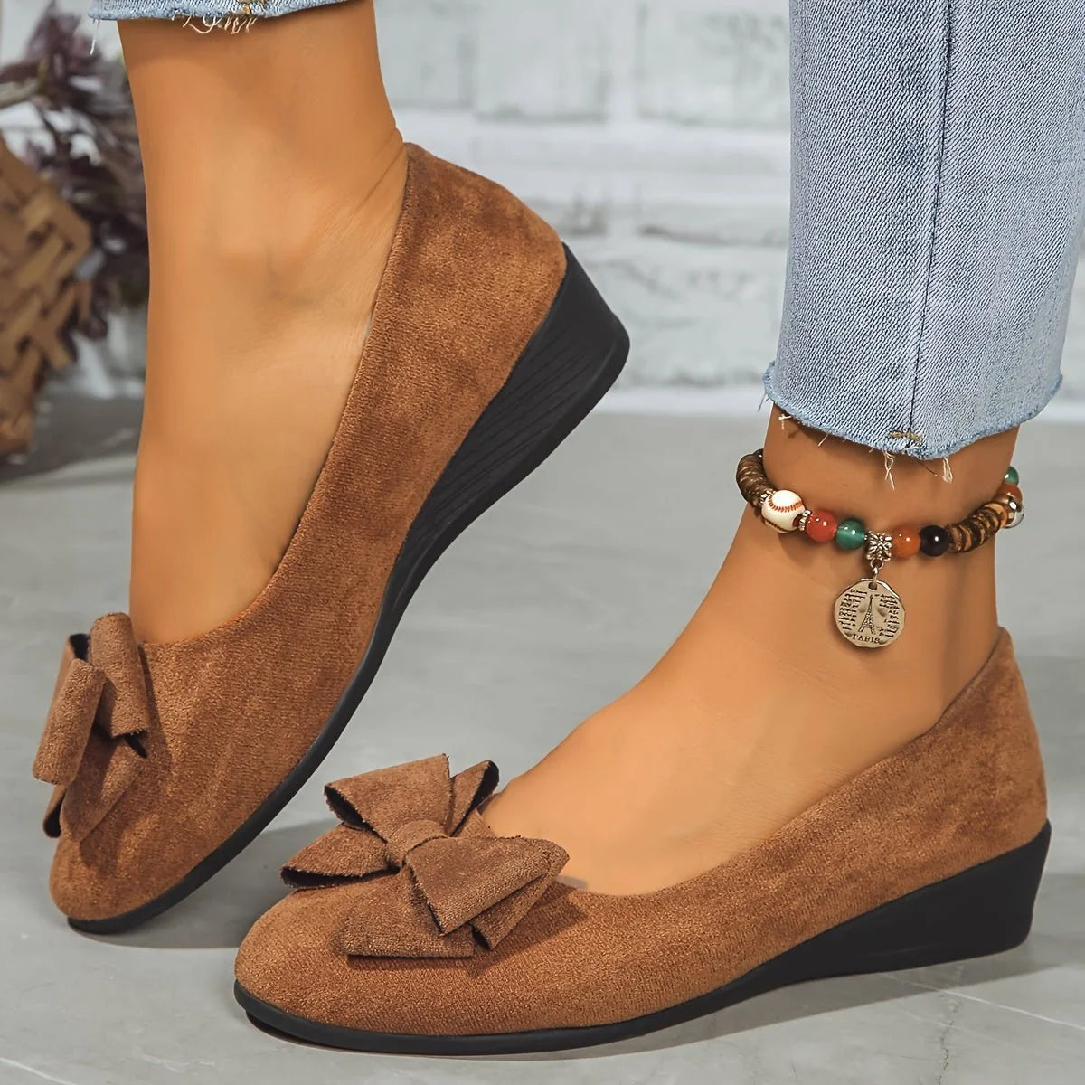 Lena | Damen Wildlederoptik Schleife Gepolsterte Slip-On Ballerinas