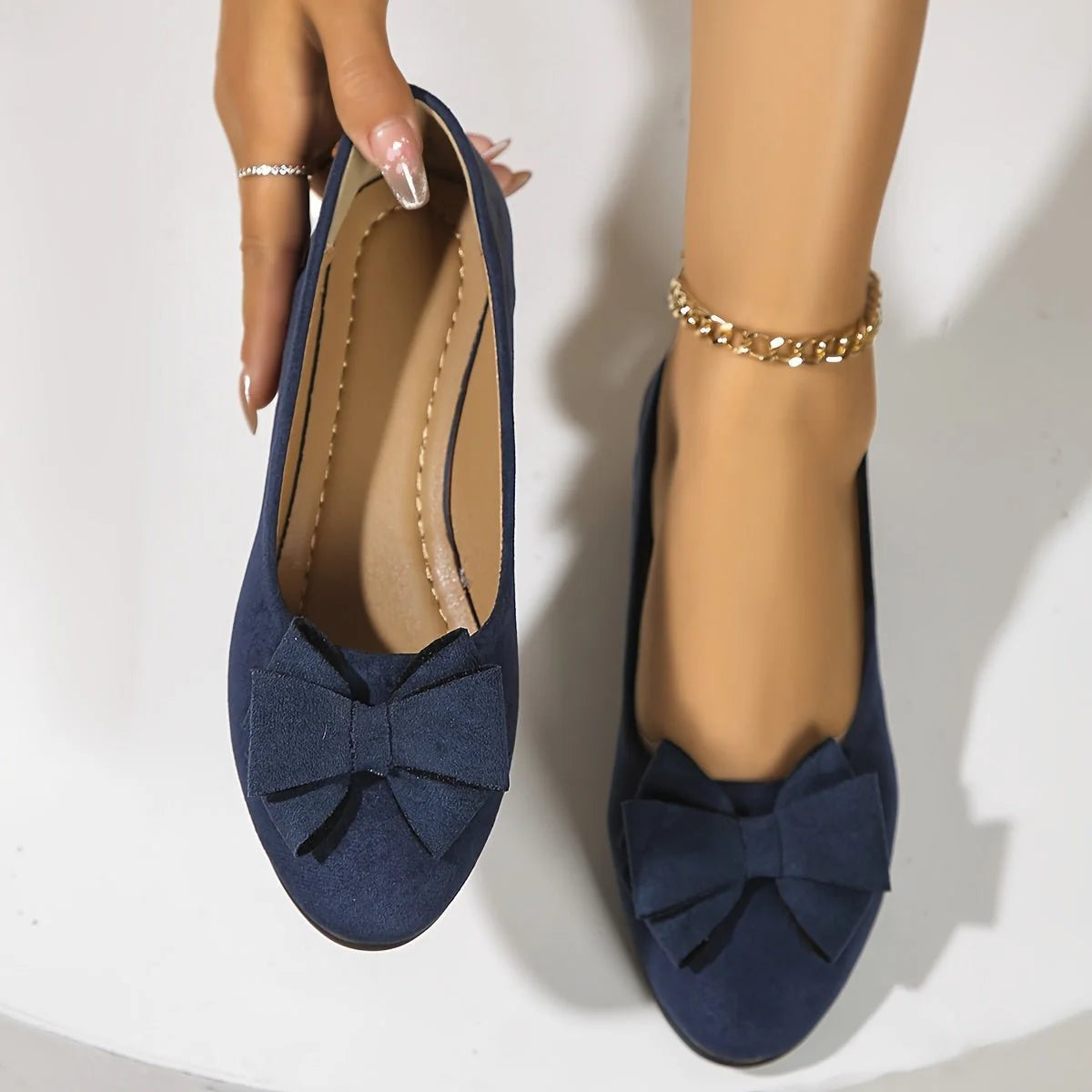 Lena | Damen Wildlederoptik Schleife Gepolsterte Slip-On Ballerinas