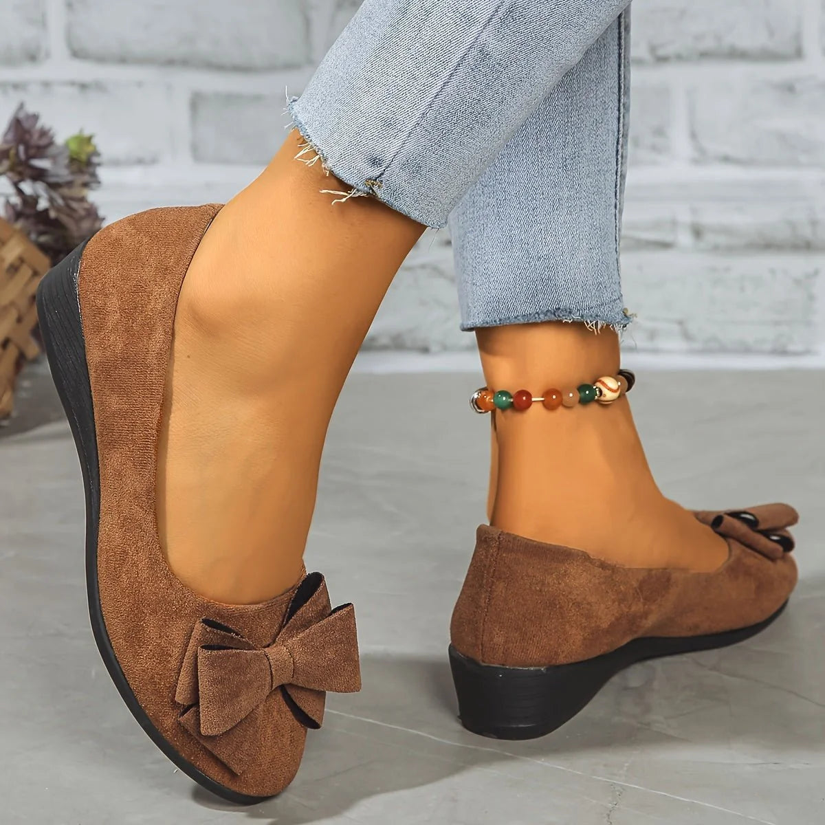 Lena | Damen Wildlederoptik Schleife Gepolsterte Slip-On Ballerinas