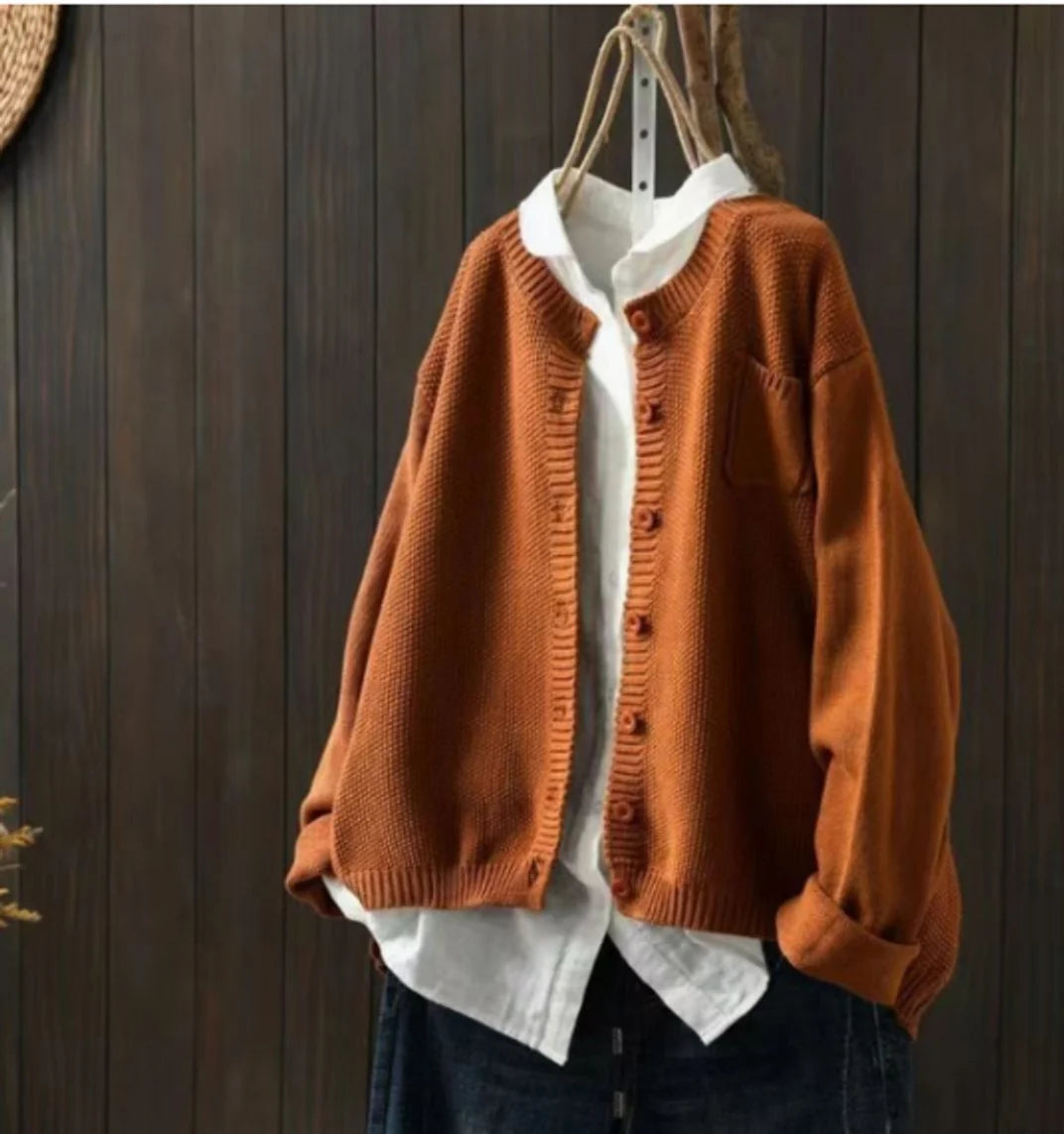 Luisa | Damen Oversize Strick-Cardigan mit Knopfleiste und Taschen