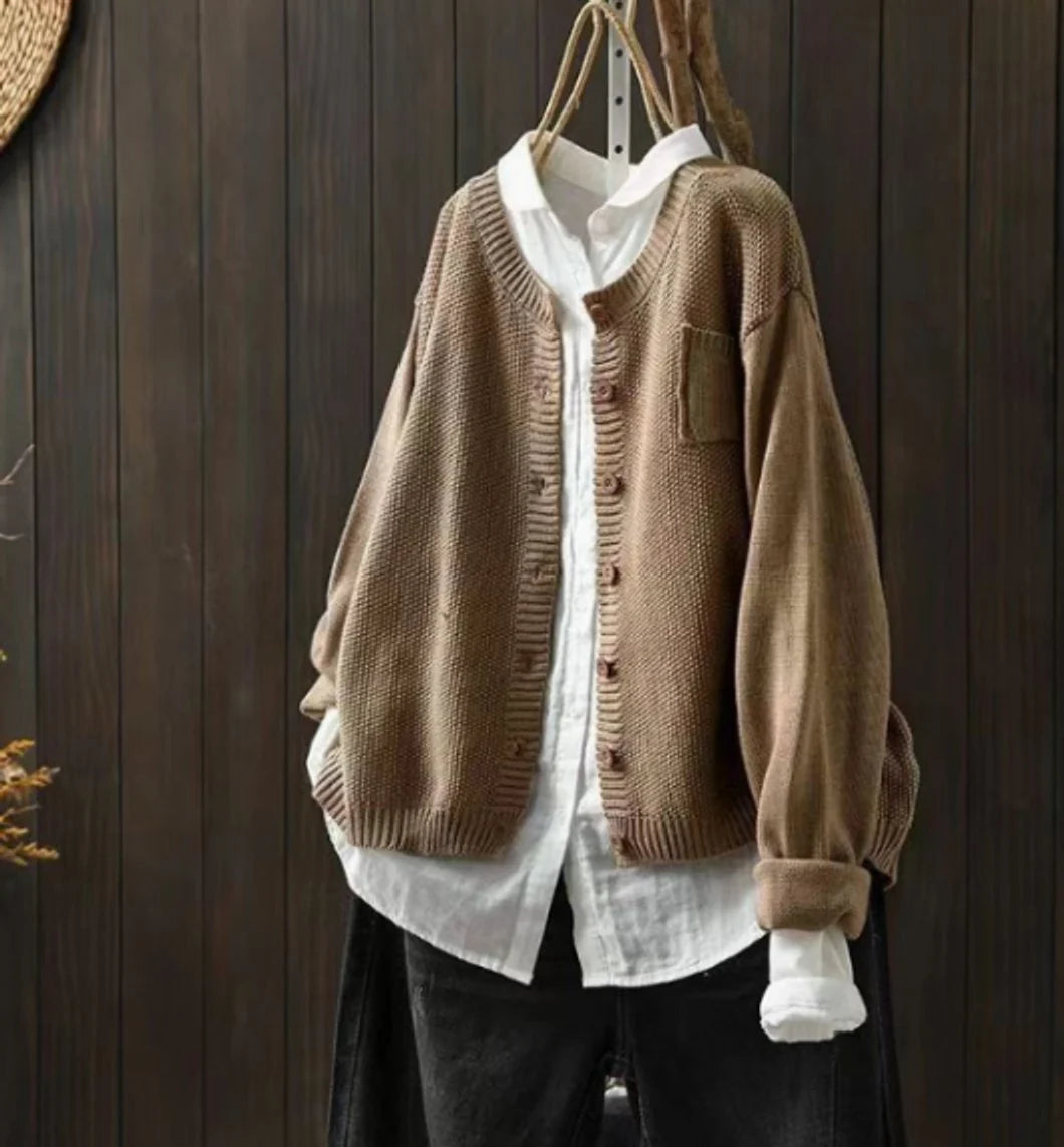 Luisa | Damen Oversize Strick-Cardigan mit Knopfleiste und Taschen