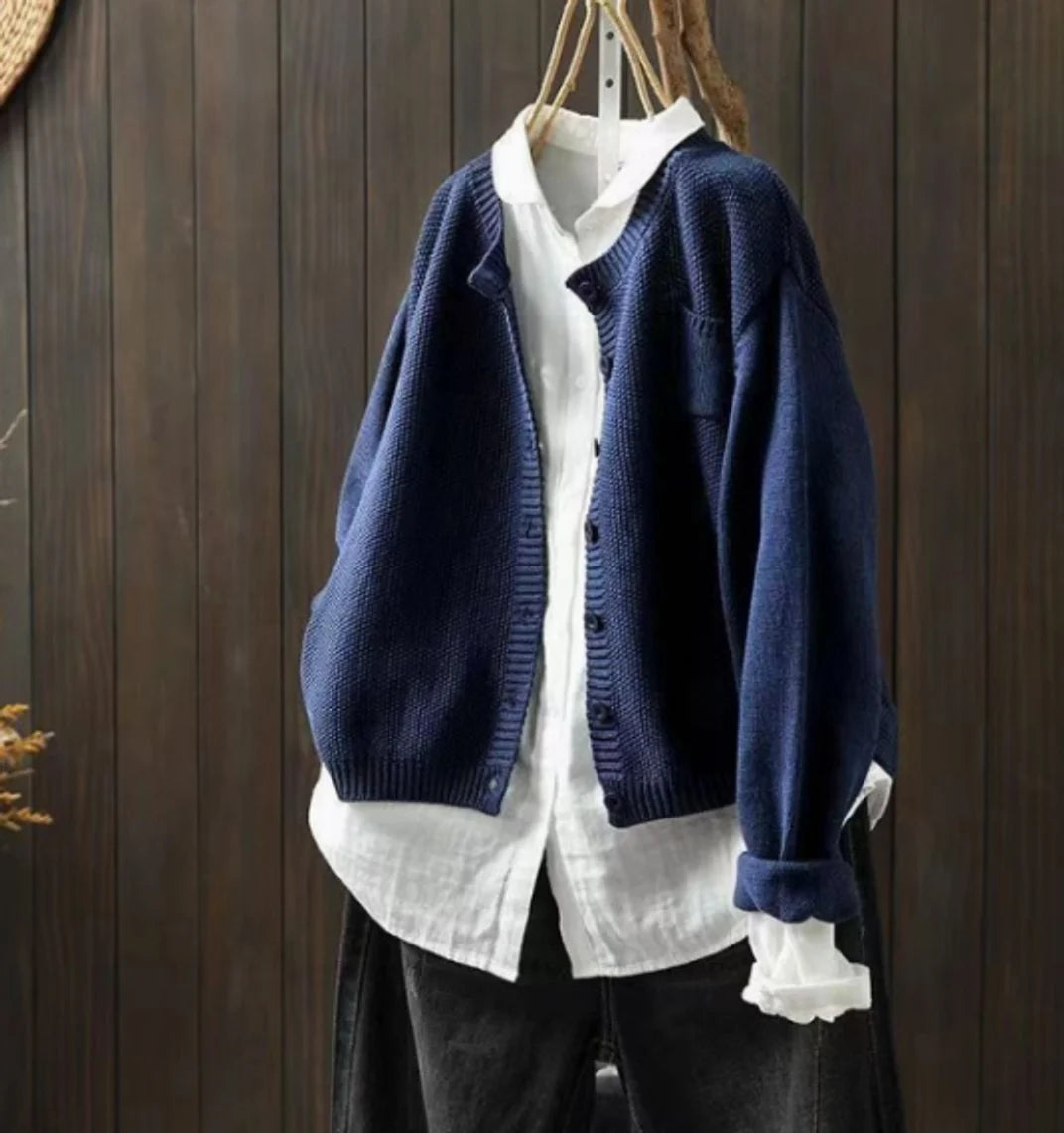 Luisa | Damen Oversize Strick-Cardigan mit Knopfleiste und Taschen