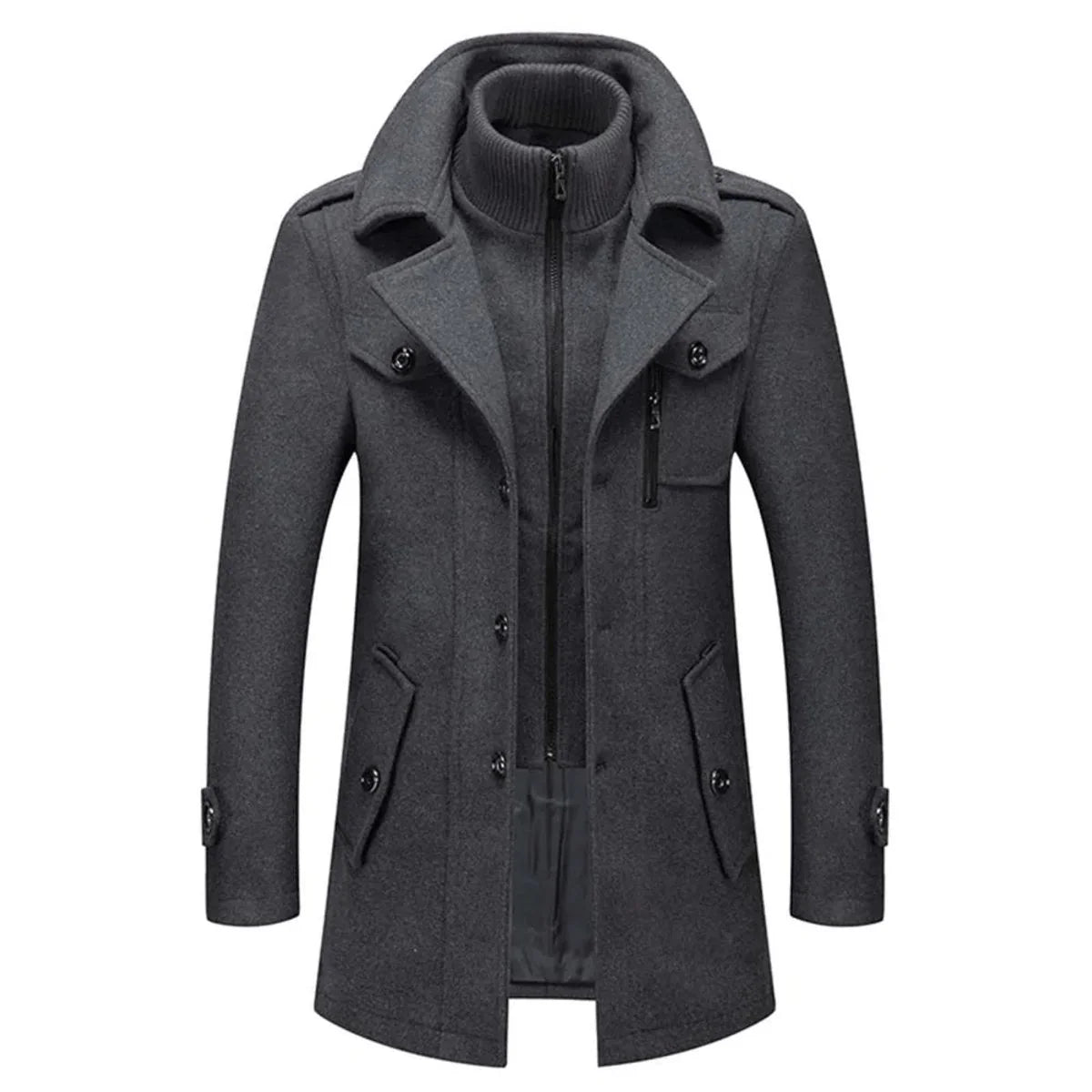 Lukas | Herren Zweiteiliger Wollmantel Slim-Fit Wintermantel mit Strickkragen