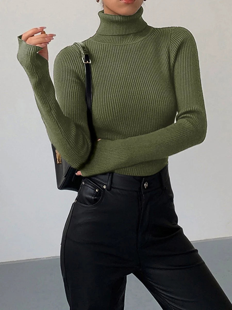 Marie | Damen Gerippter Rollkragen Strick Sweater