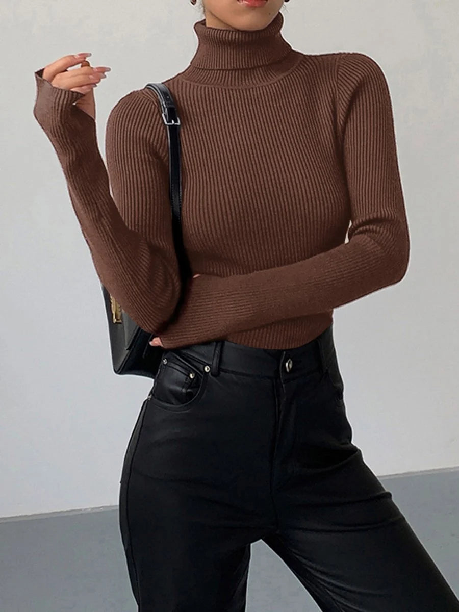 Marie | Damen Gerippter Rollkragen Strick Sweater