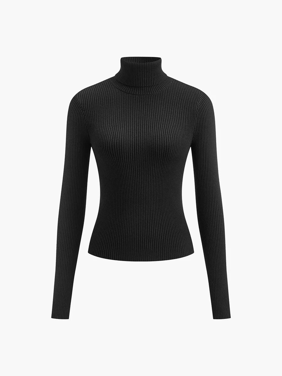 Marie | Damen Gerippter Rollkragen Strick Sweater