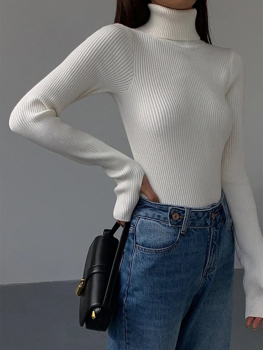 Marie | Damen Gerippter Rollkragen Strick Sweater